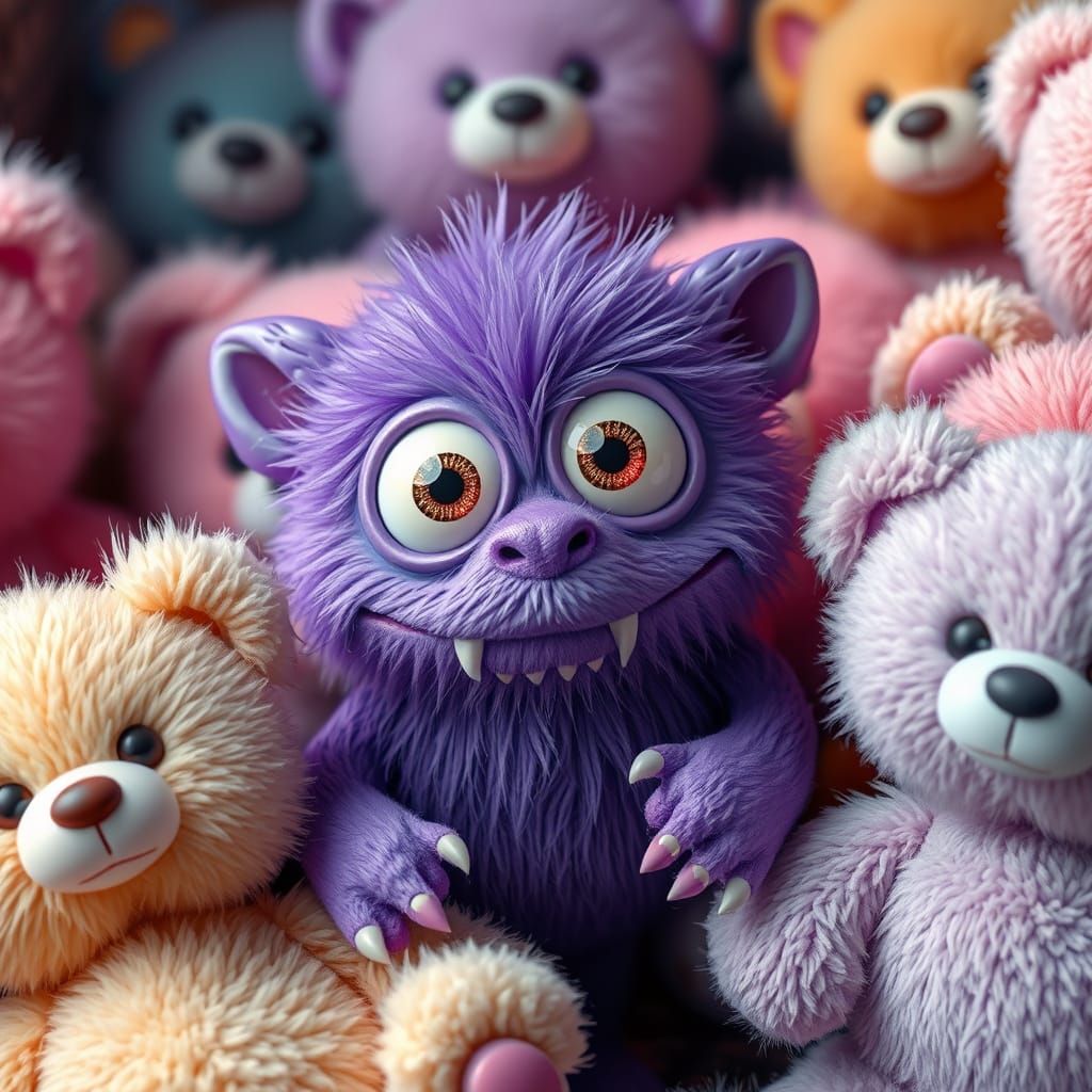 Whimsical Purple Monster Hides Amongst Pastel-Colored Teddy ...