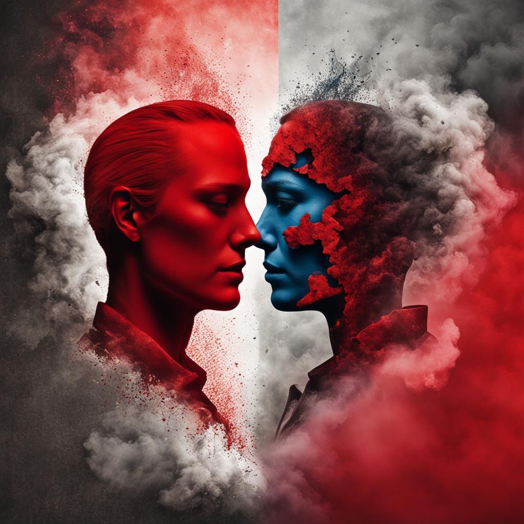 Smoldering Broken Heart Between Two Faces