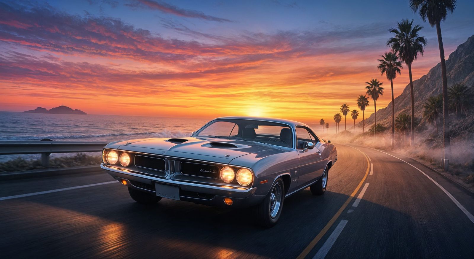 1970 Barracuda on Coastal Highway at Golden Hour