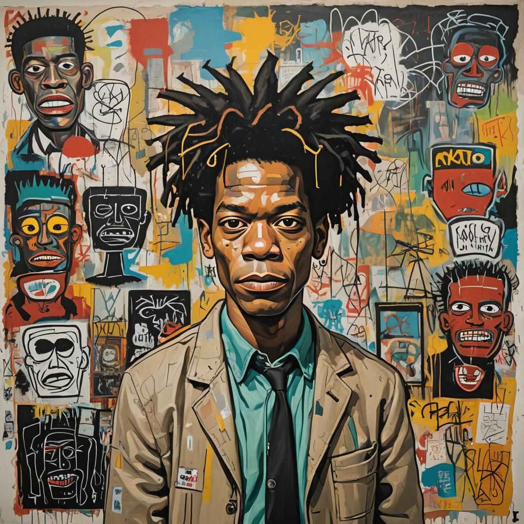 Basquiat-Inspired Self-Portrait in Graffiti Art Style