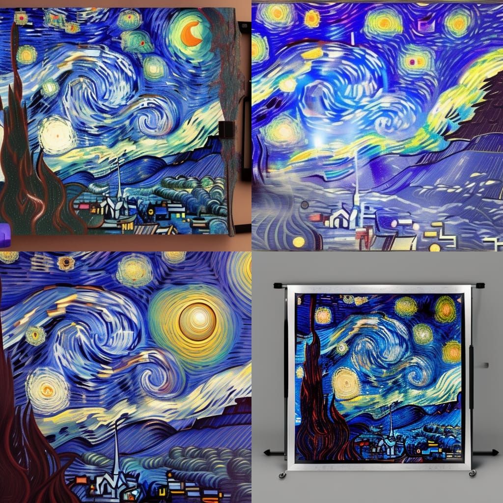 Holographic Starry Night in Mixed Media Style