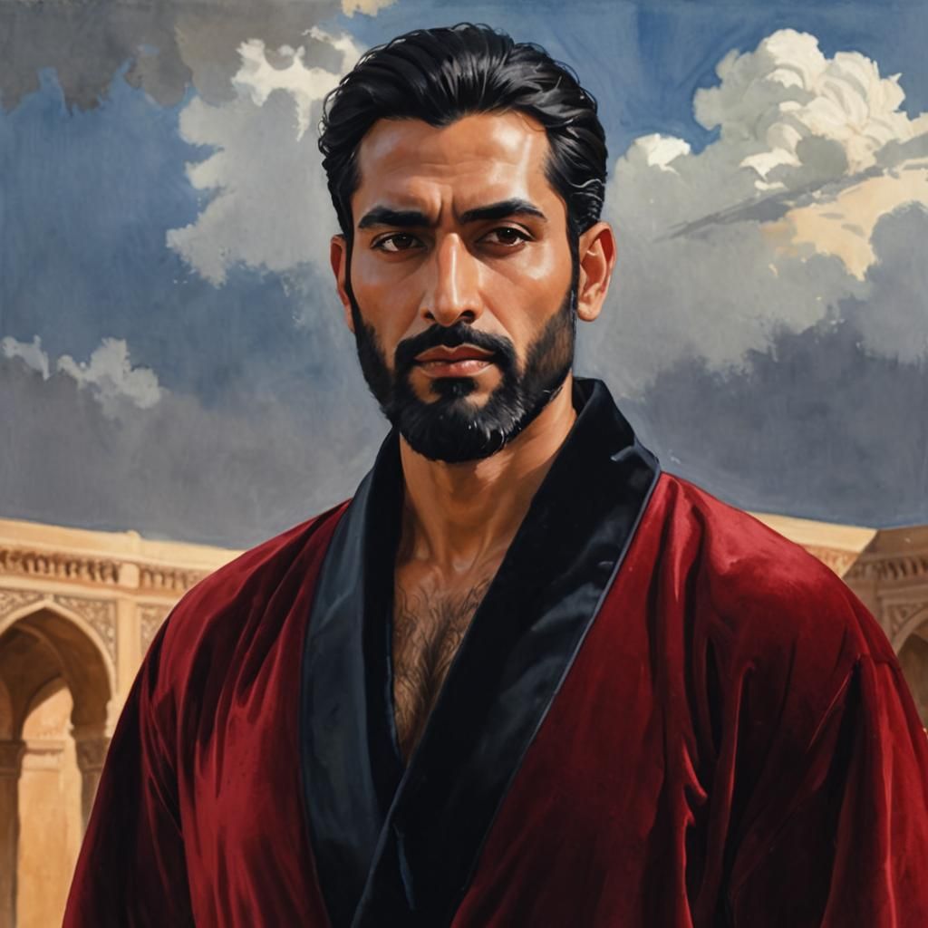 Man in Red Velvet Robe as Impasto Gouache