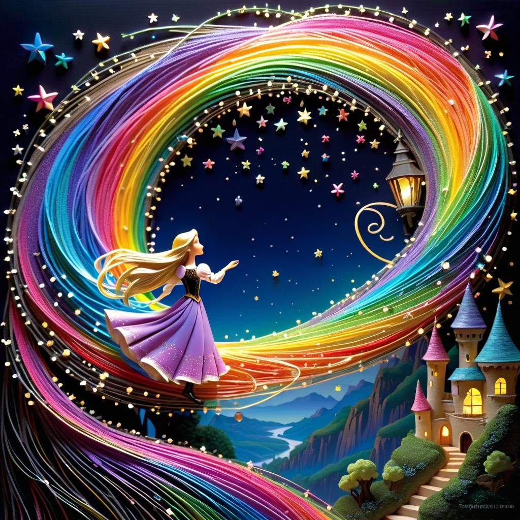 String Art Rapunzel with Long Flowing Hair