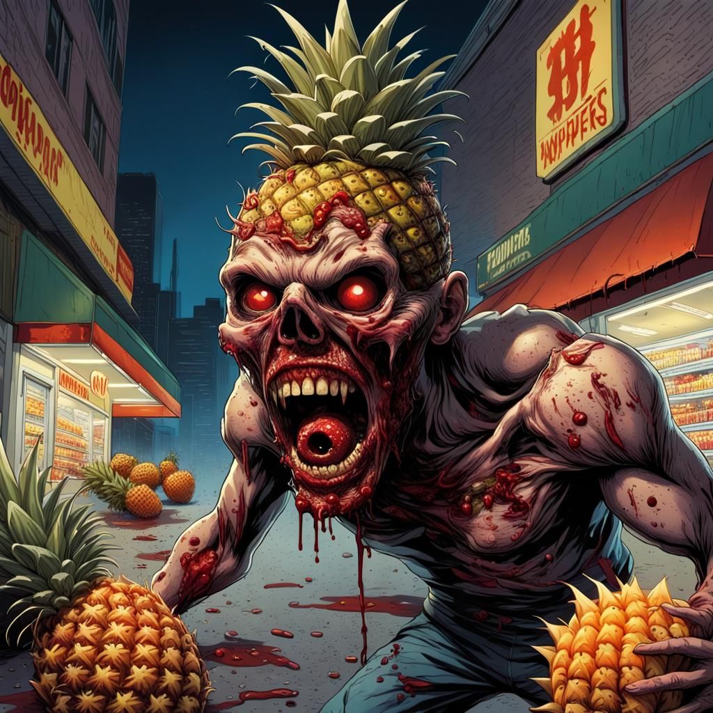 Hyperrealistic Zombie Fruits in a Supermarket Horror Scene