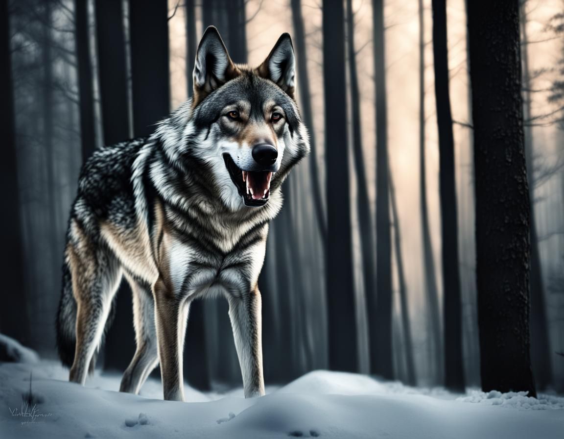 Hyperrealistic Photo of Giant Wolf Crying