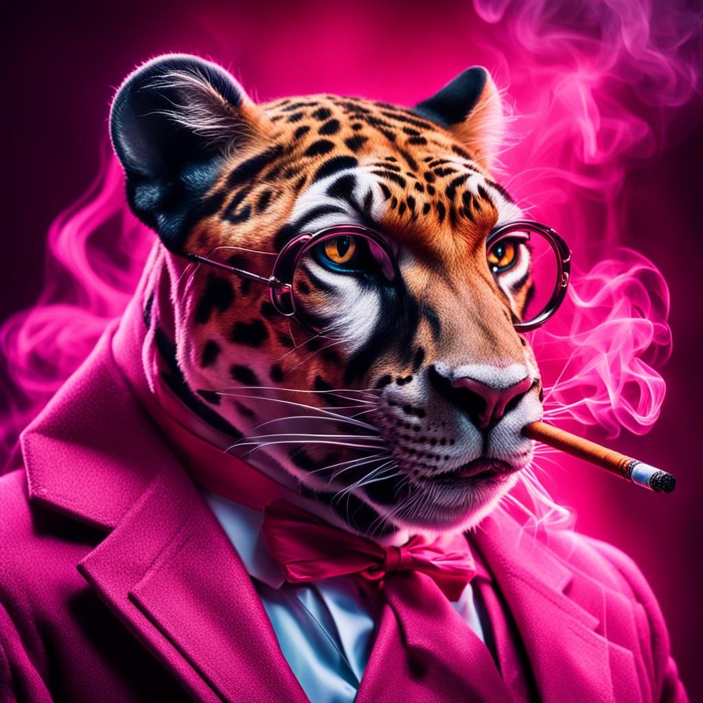Pink Panther Smoking with Monocle in Rembrandt Lighting