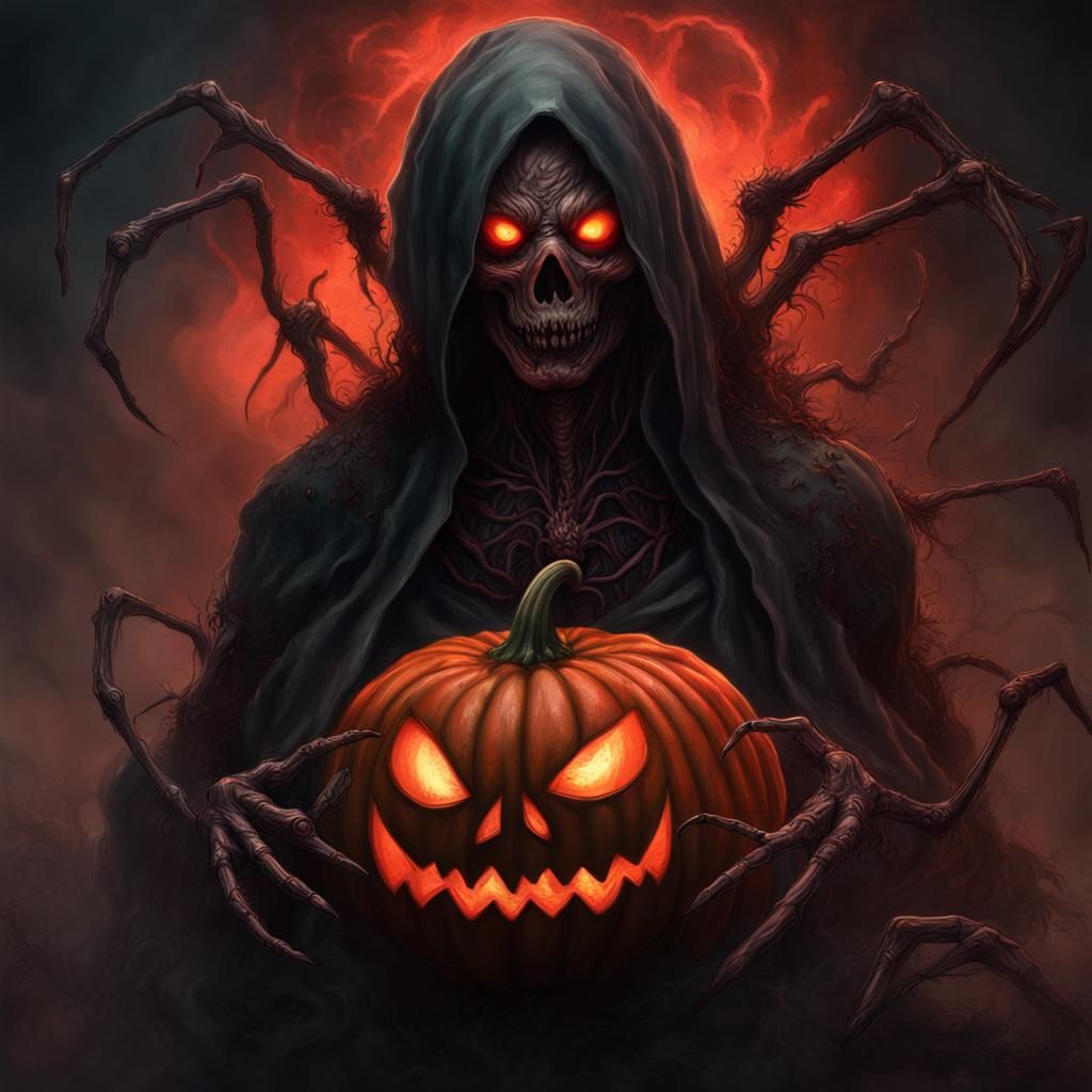 Cursed Undead Pumpkin Portrait in Surrealist Style