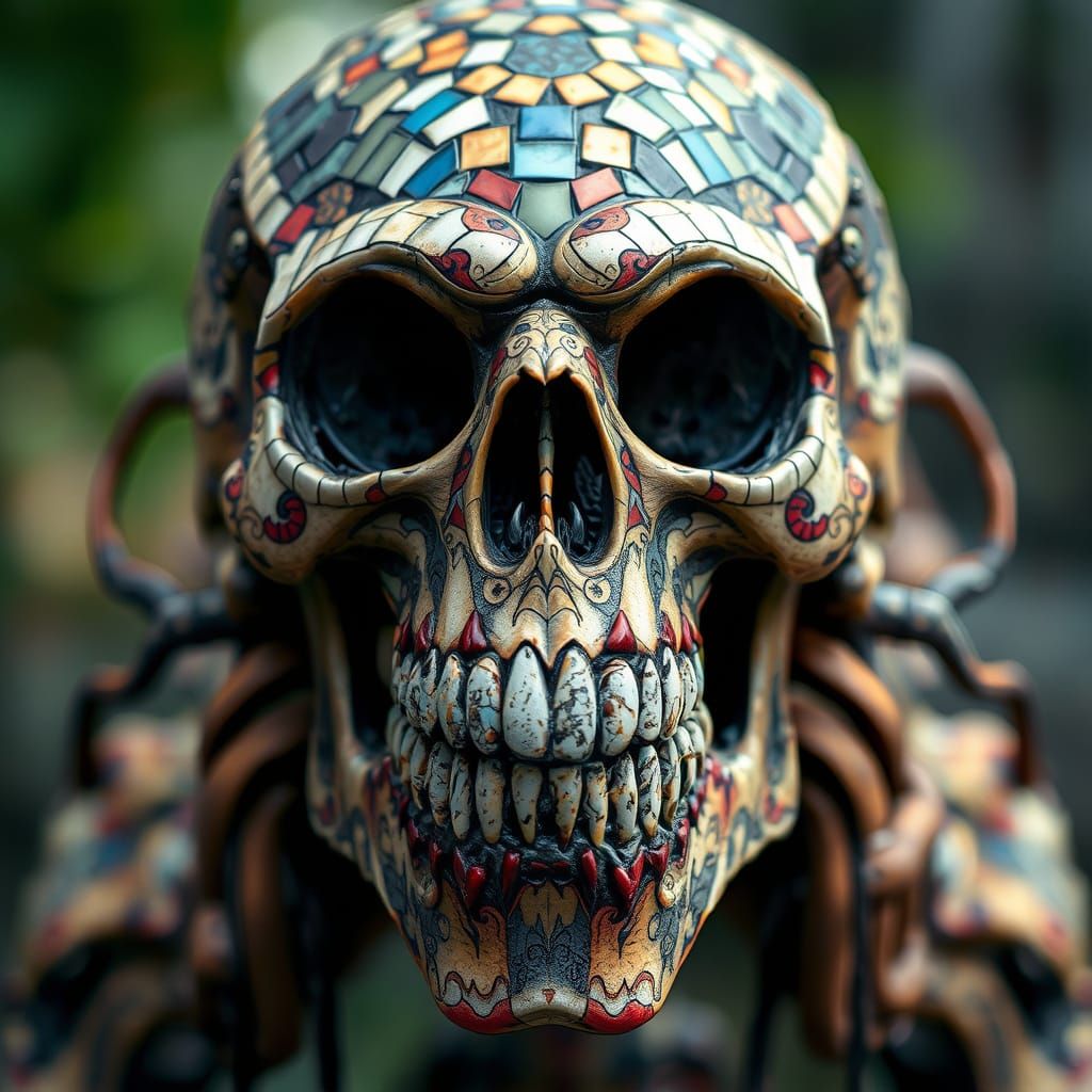 Gothic Impressionist Masterpiece of a Mosaic Skull Monster