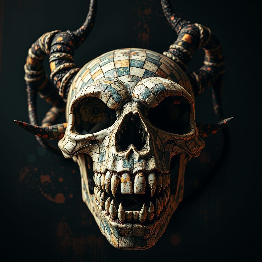 Haunting Realism Mosaic Skull Monster in Hyperdetailed Doubl...