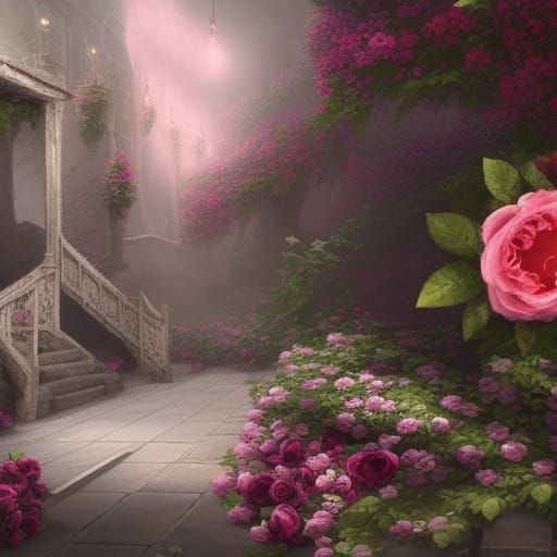 Shabby Chic Romantic Roses in Detailed Matte Painting