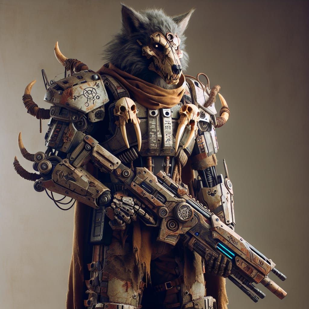Cyborg Werewolf Mercenary in Futuristic Armor