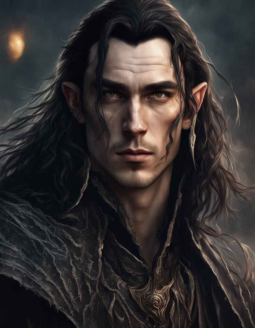 High Elf Sorcerer with Mystic Staff and Black Cloak