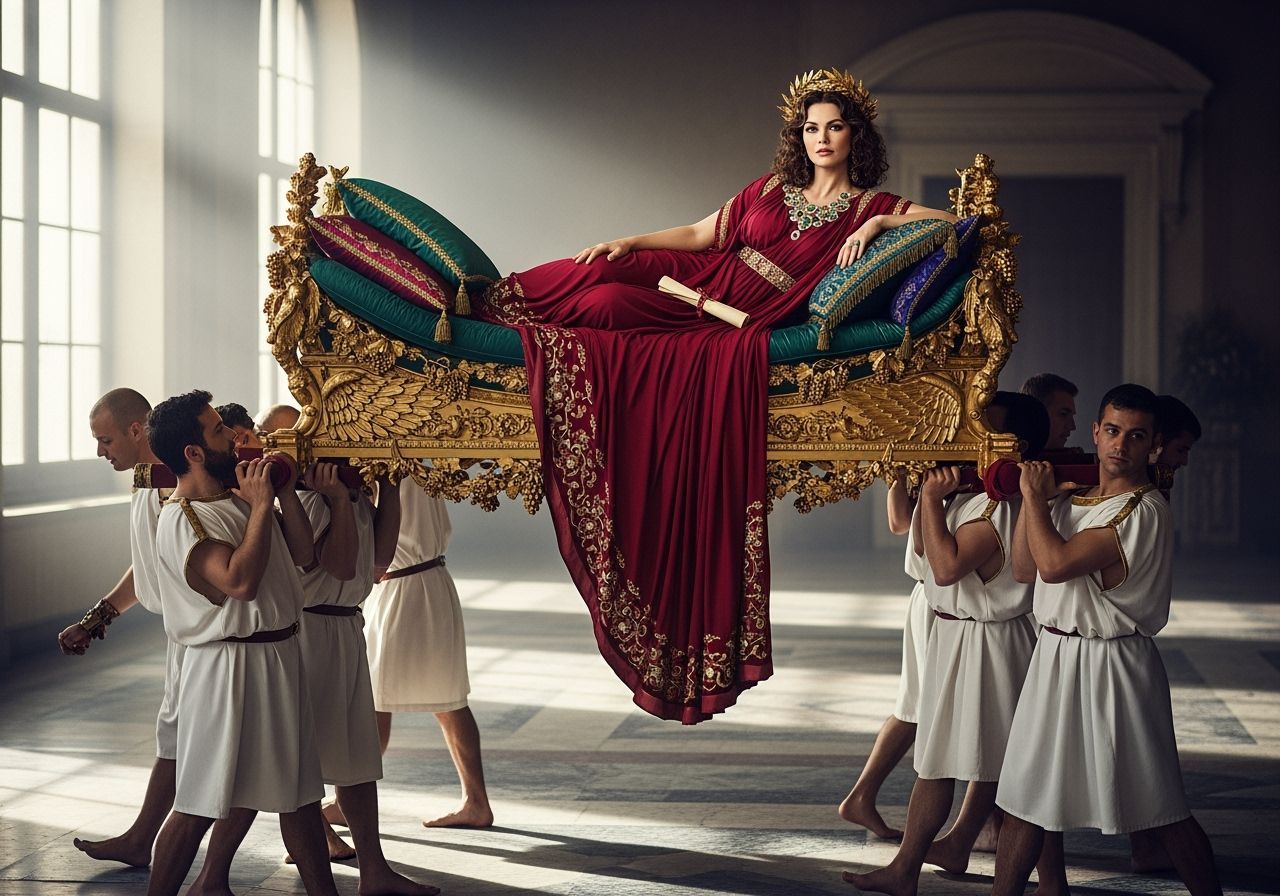 Roman Empress on Gold Litter in Opulent Toga