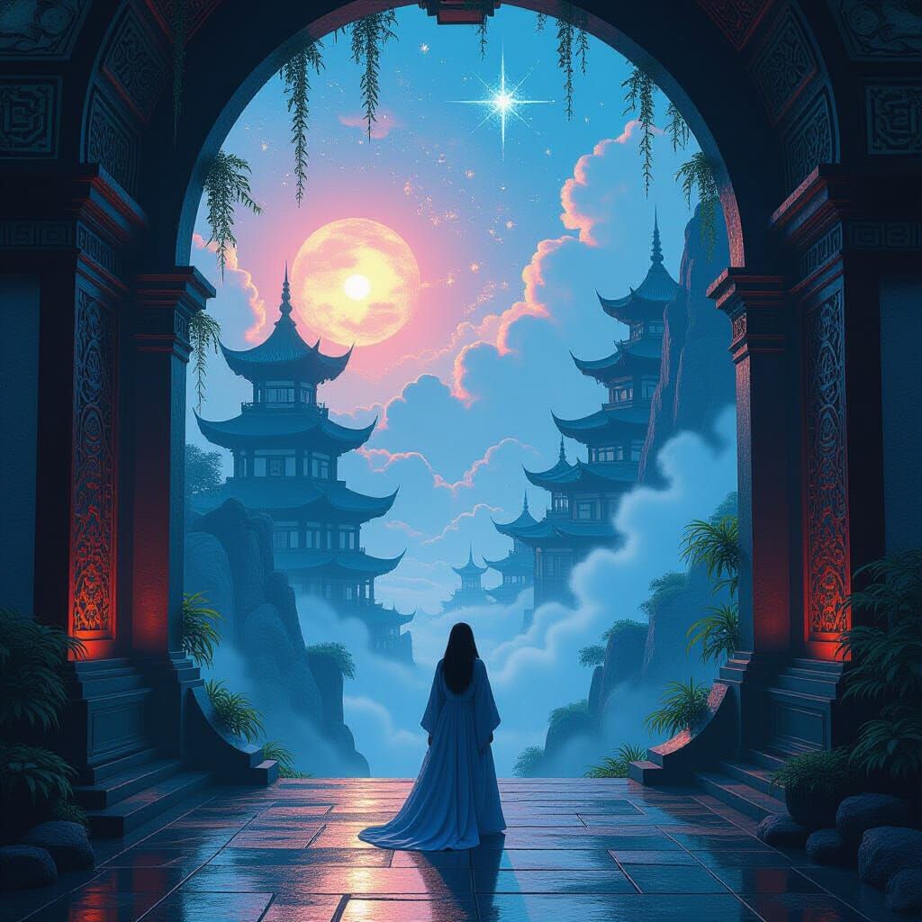 Ethereal Mystical Scene with Brilliant Colors as Digital Pai...