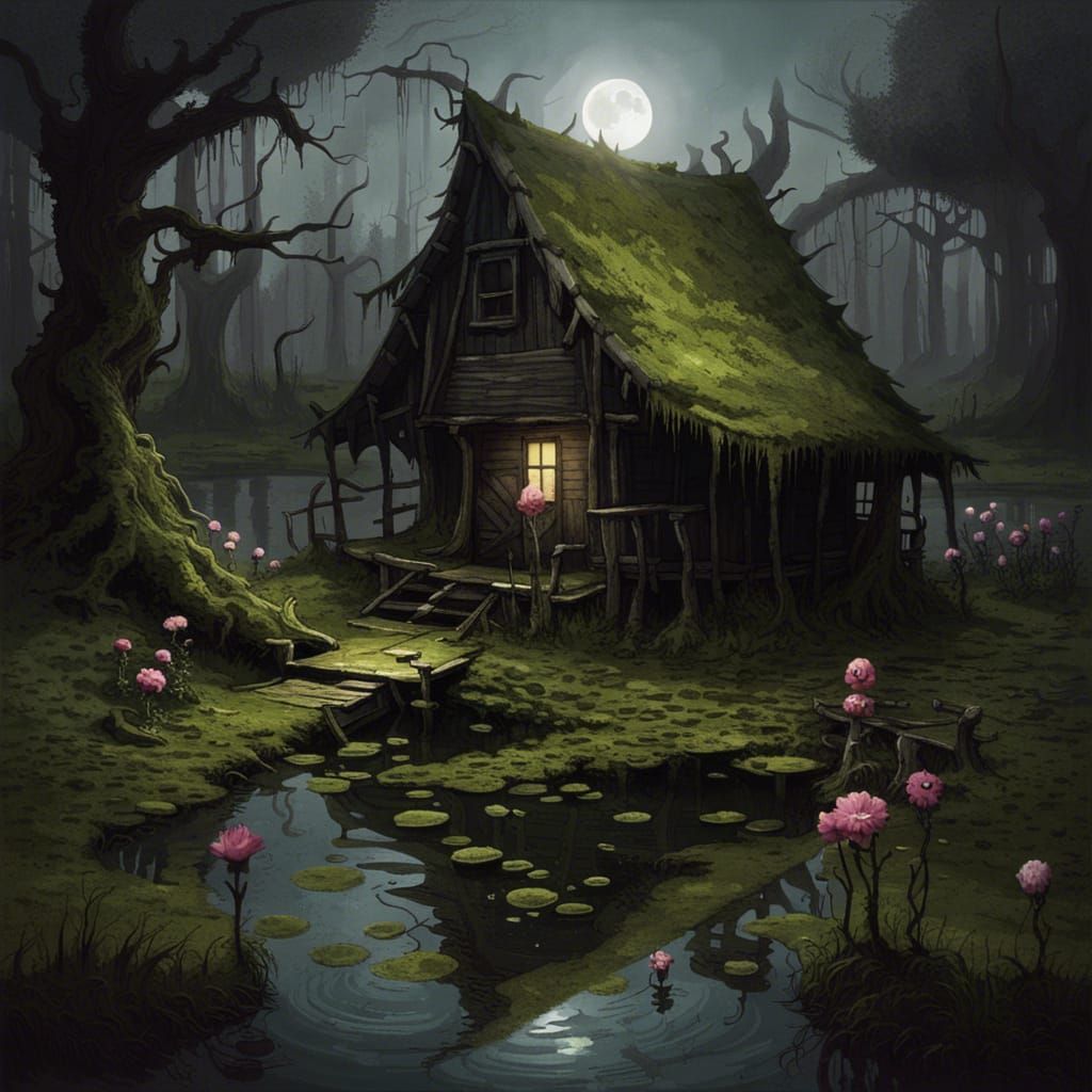 High Gothic Bog Huts in Dark Fantasy Fairytale