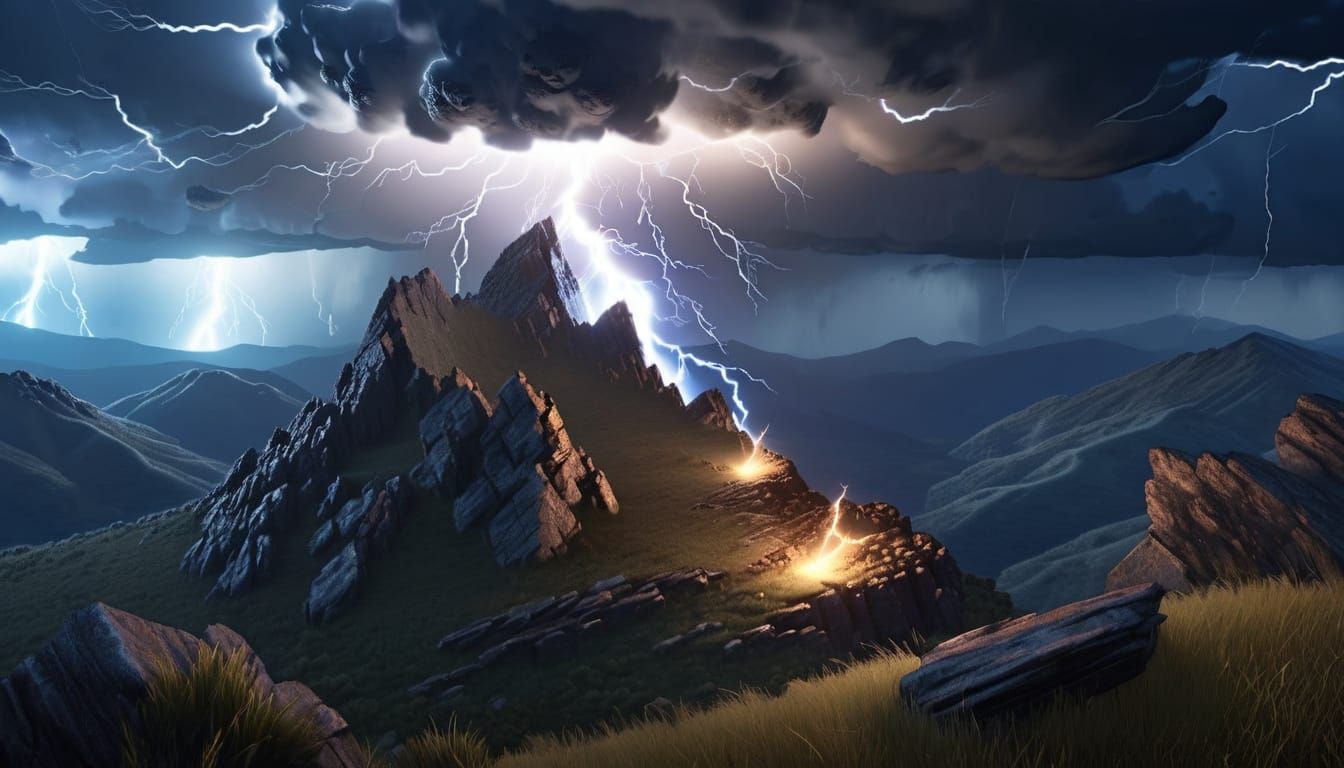 Majestic Creature Amidst Mountain Lightning Storm