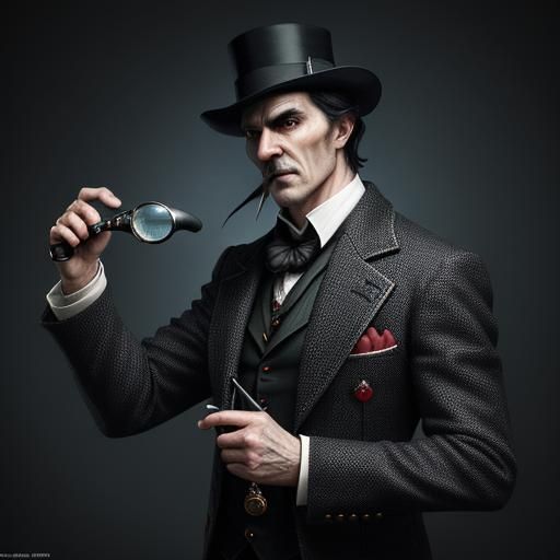 Sherlock Holmes, with magnifying glass, tweeds  and large fa...