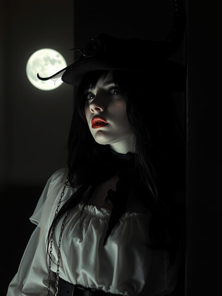 Goth Fashion Model in Moonlight: Gloomy Aesthetic