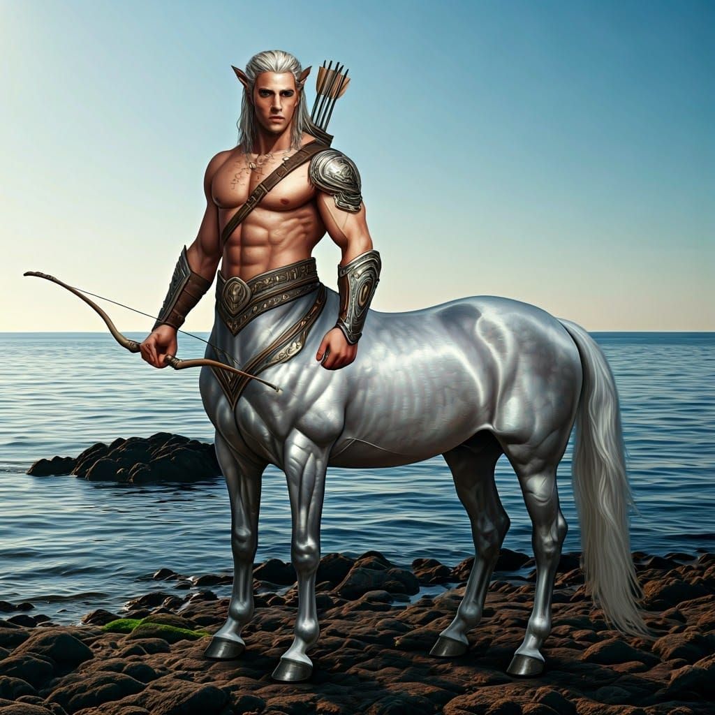 Majestic Centaur Archer on Rocky Seashore