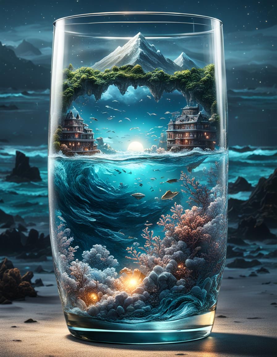 Ocean in a Glass at Midnight: Digital Painting