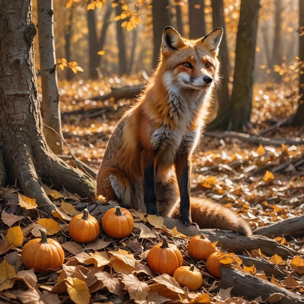 Red Fox in Autumnal Forest Sunlight