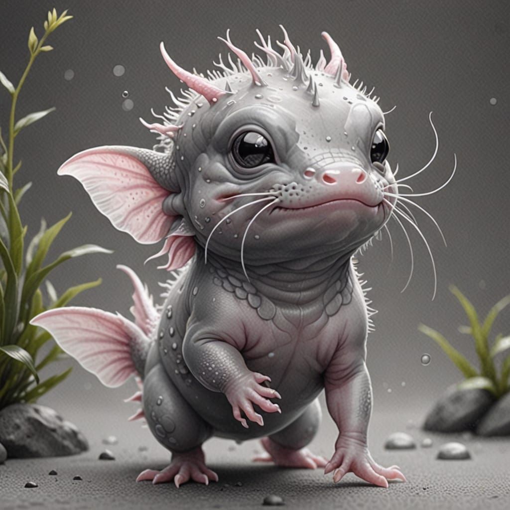 Chibi Axolotls in Whimsical Japanese Art Style