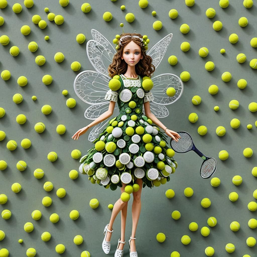 Tennis Fairy with Racket Wings and Ball Dress