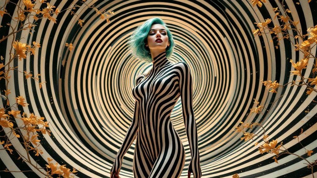 Woman in Optical Illusion with Art Nouveau Flair