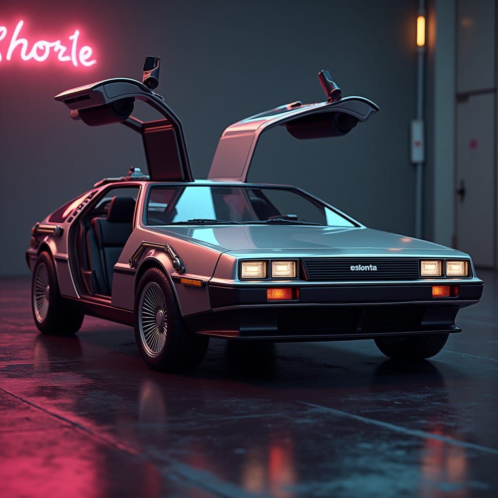 DeLorean Retro-Futuristic Radio in Cyberpunk Aesthetic