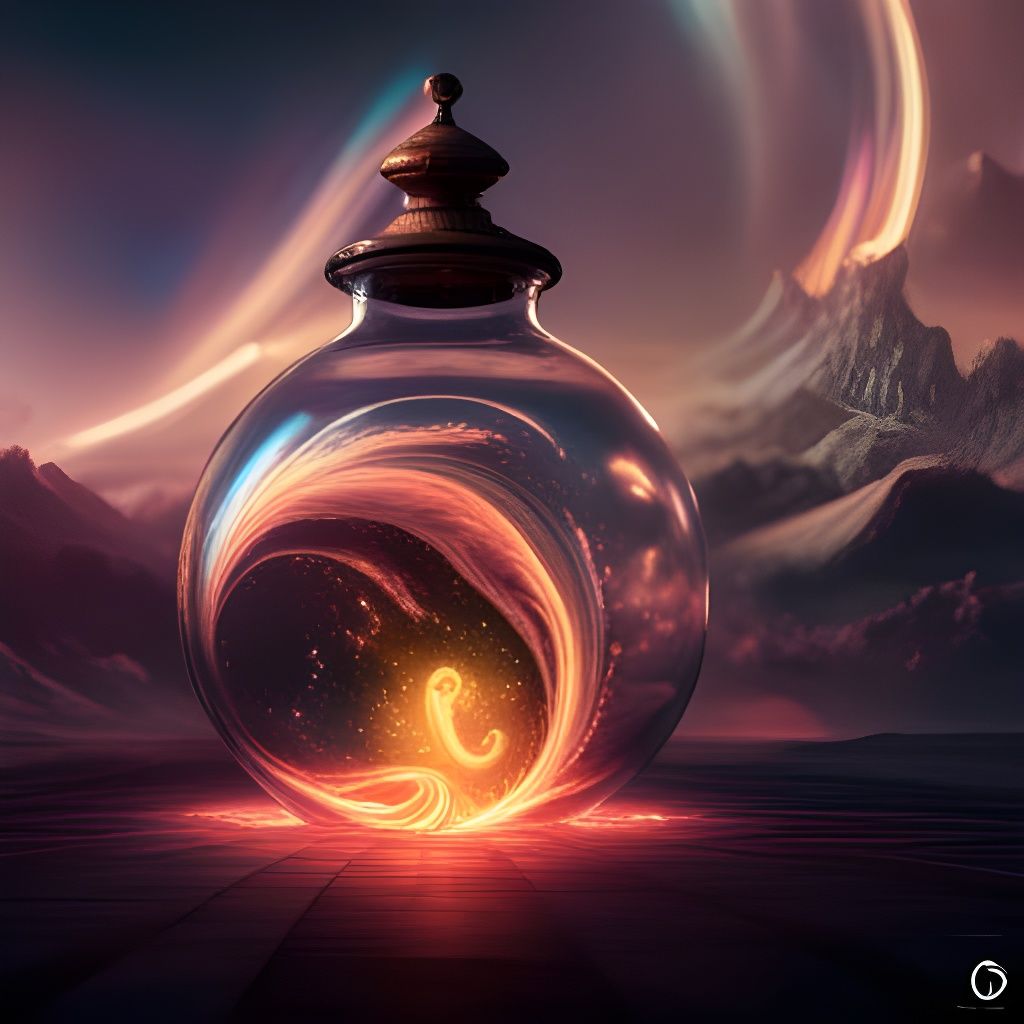 Magical Dreamscape Inside Glass Bottle: Detailed Fantasy Art
