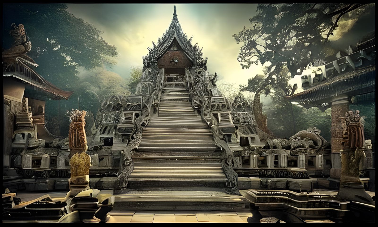 Epic East Asian Temple with Amber Details