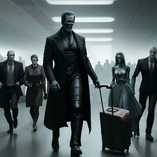 Monsters in Airport Terminal, Sci-Fi Cinematic Film Still