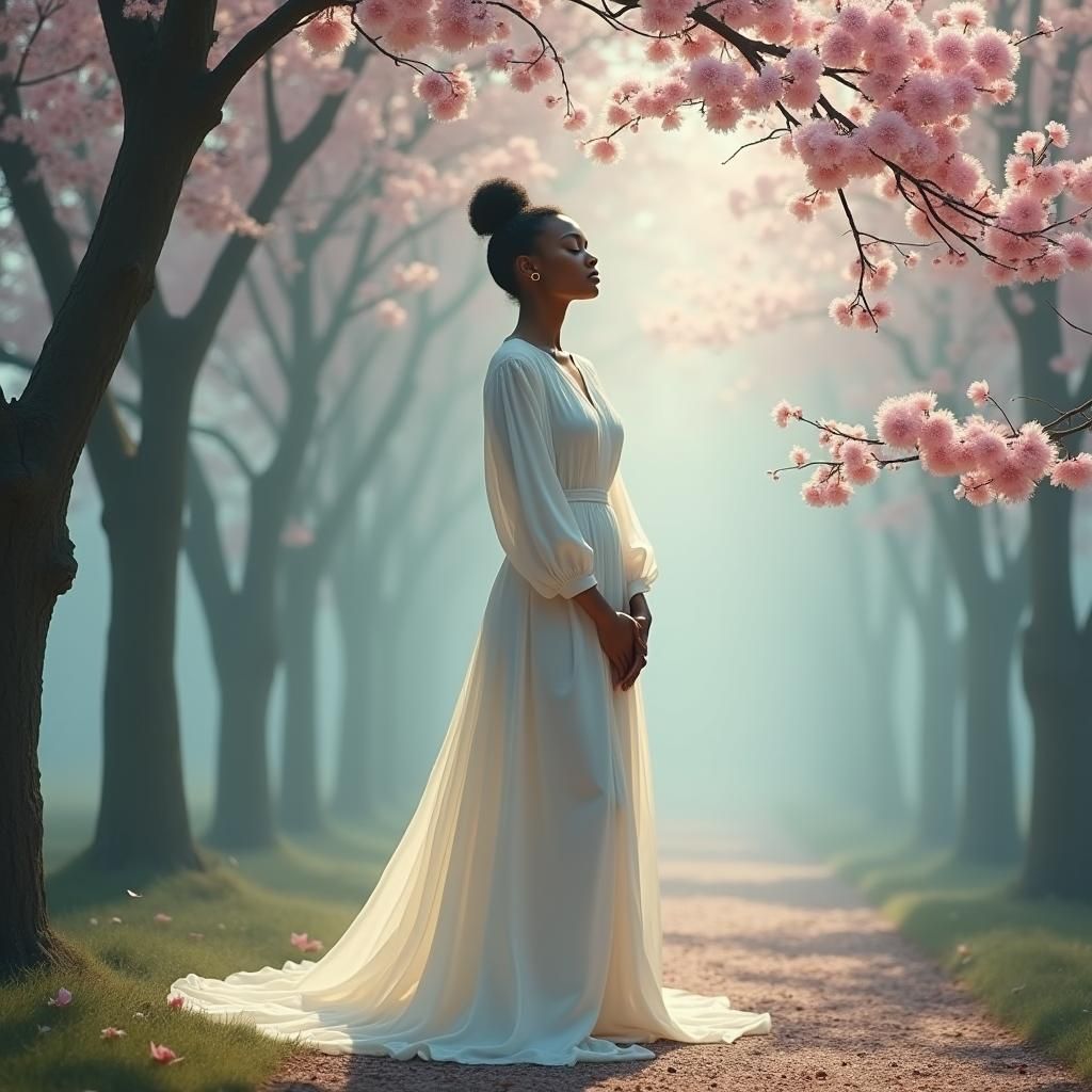 Cosmic Ecstasy: Woman in Blossoms, Surrealist Style
