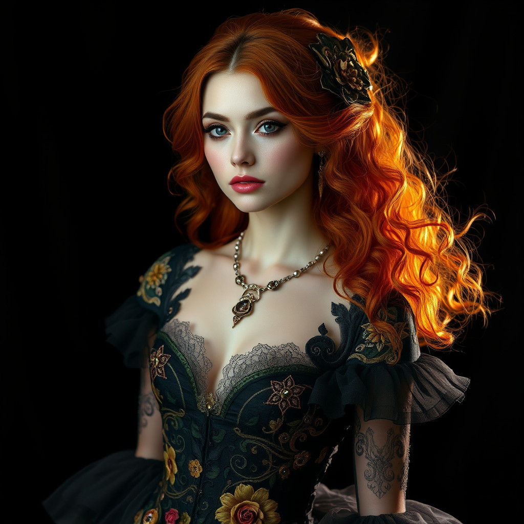 Steampunk Art Nouveau Woman in Haute Couture Gown