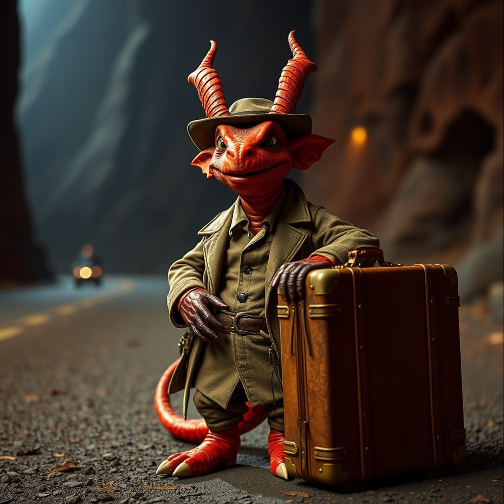 Charismatic Red Draconic Kobold Showcases Dubious Merchandis...