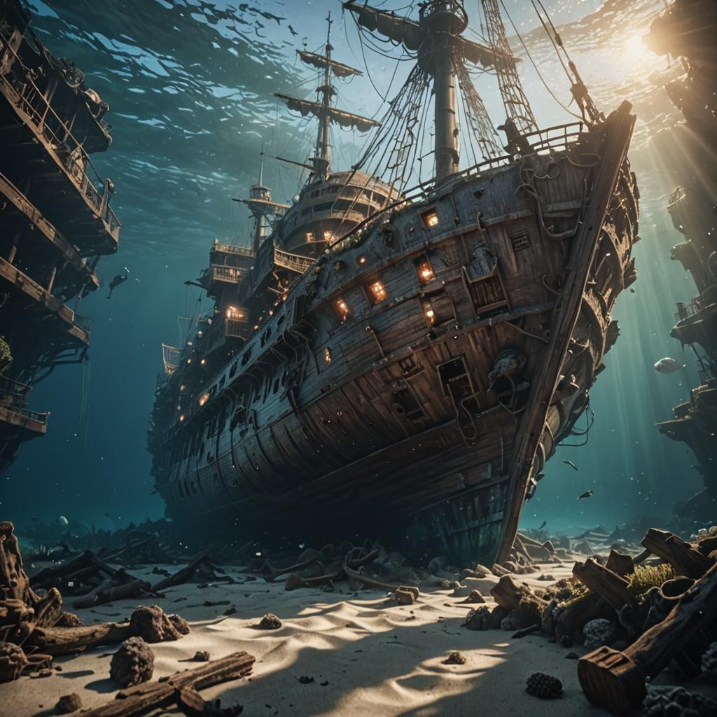 Underwater Shipwreck in Epic Digital Painting