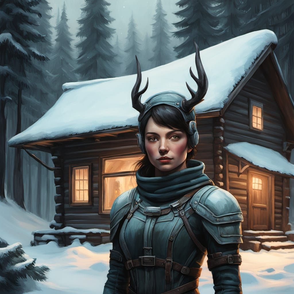 Winter Cabin in Snow-Laden Forest