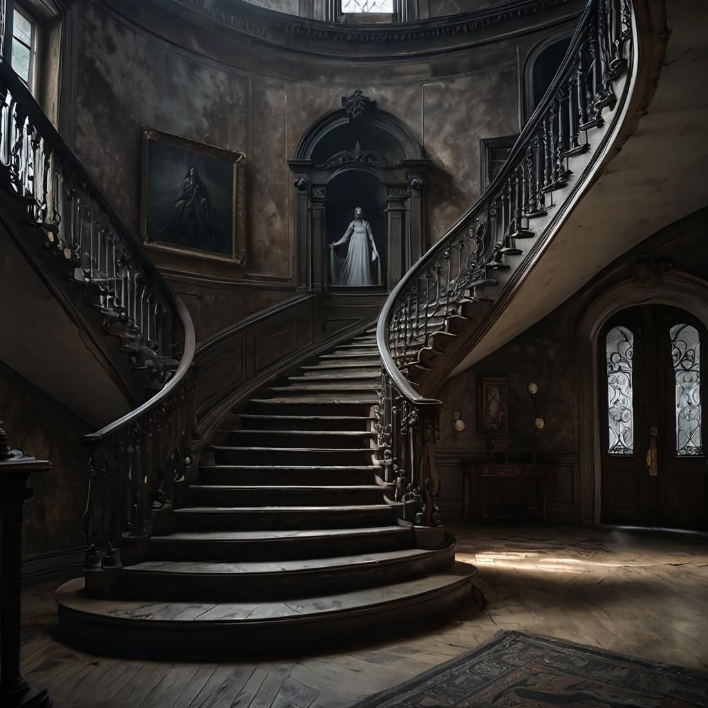 Eerie Ghostly Apparition in Gothic Mansion