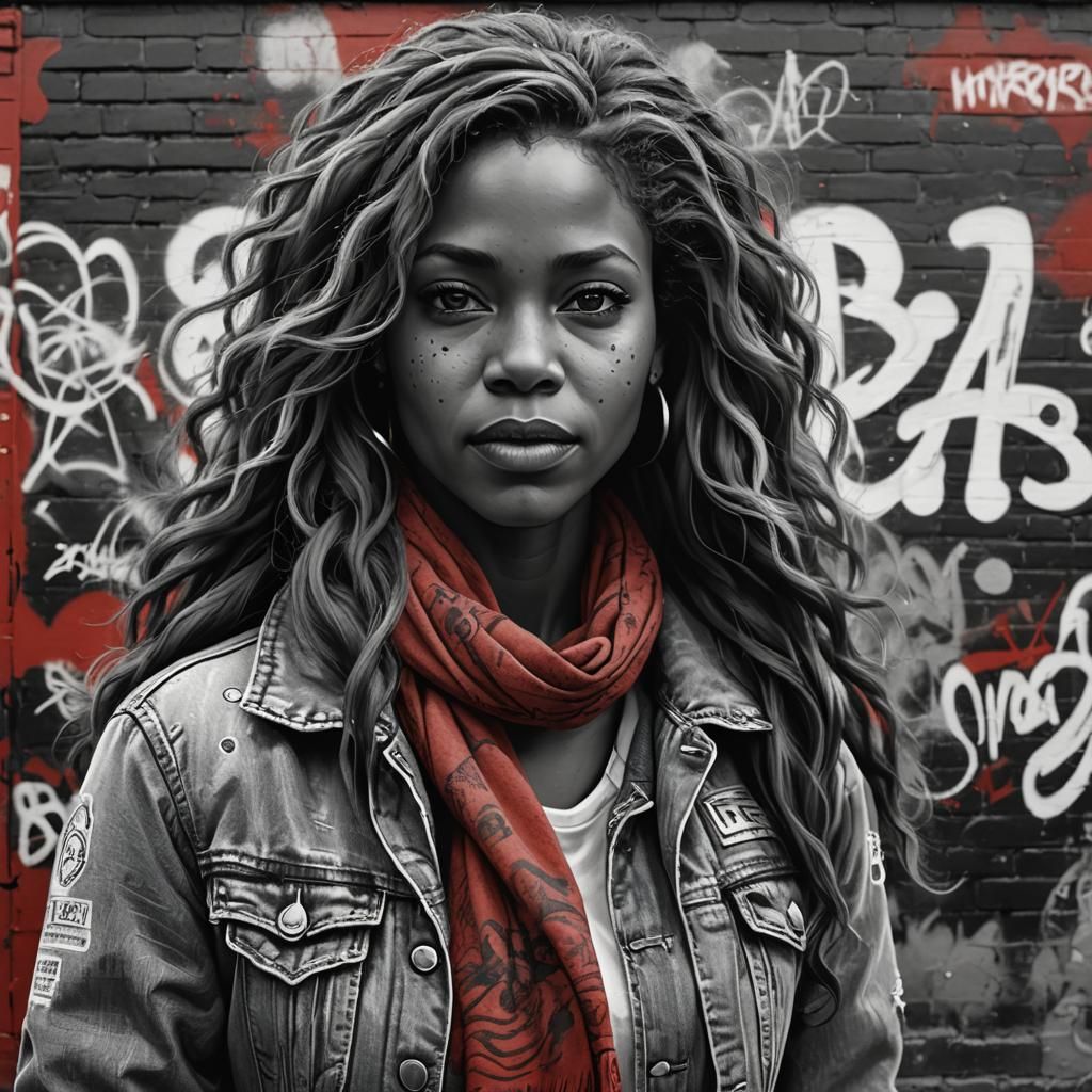 Striking Black and White Portrait with Graffiti Background