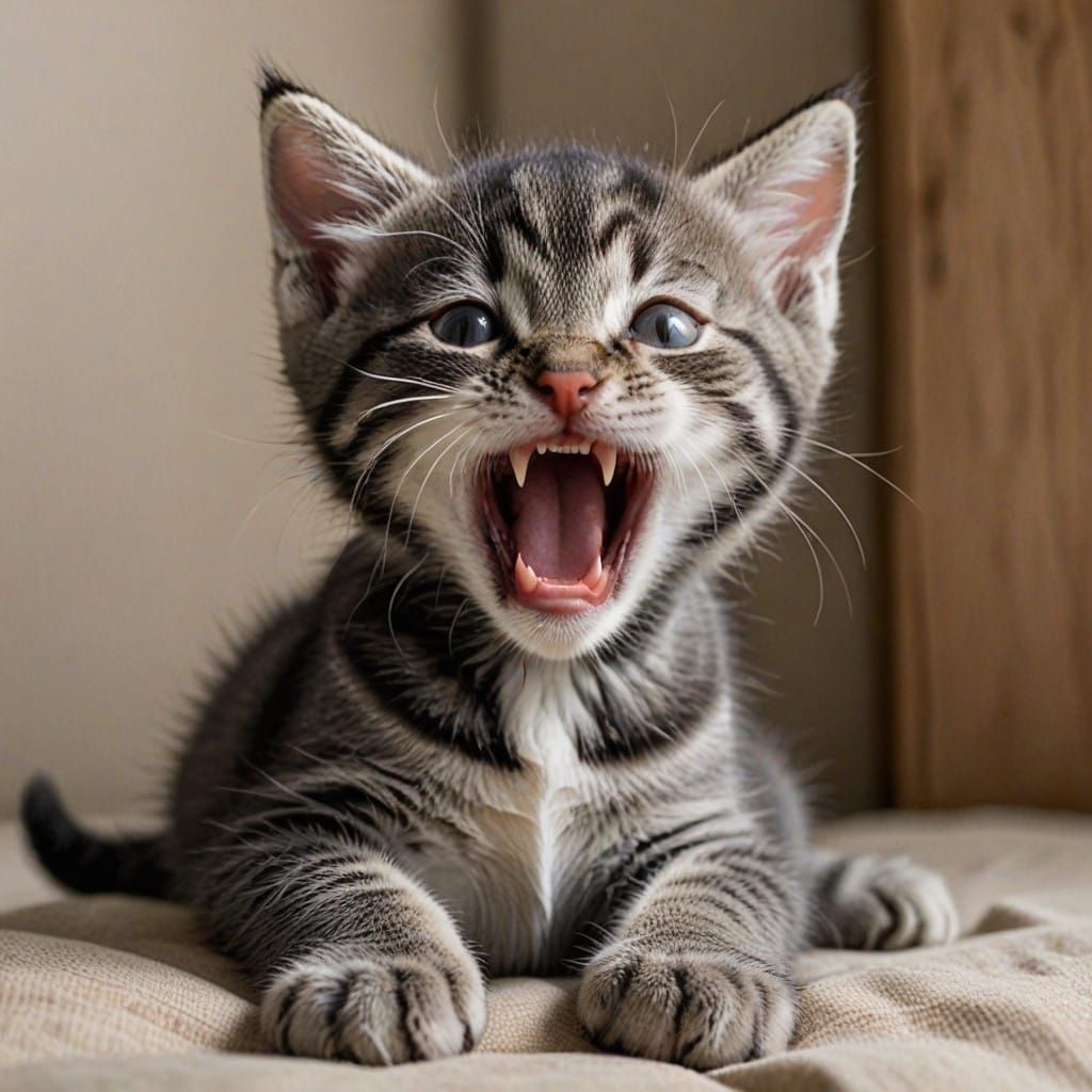 A Relaxed Baby Kitten Captured in a Yawning Moment