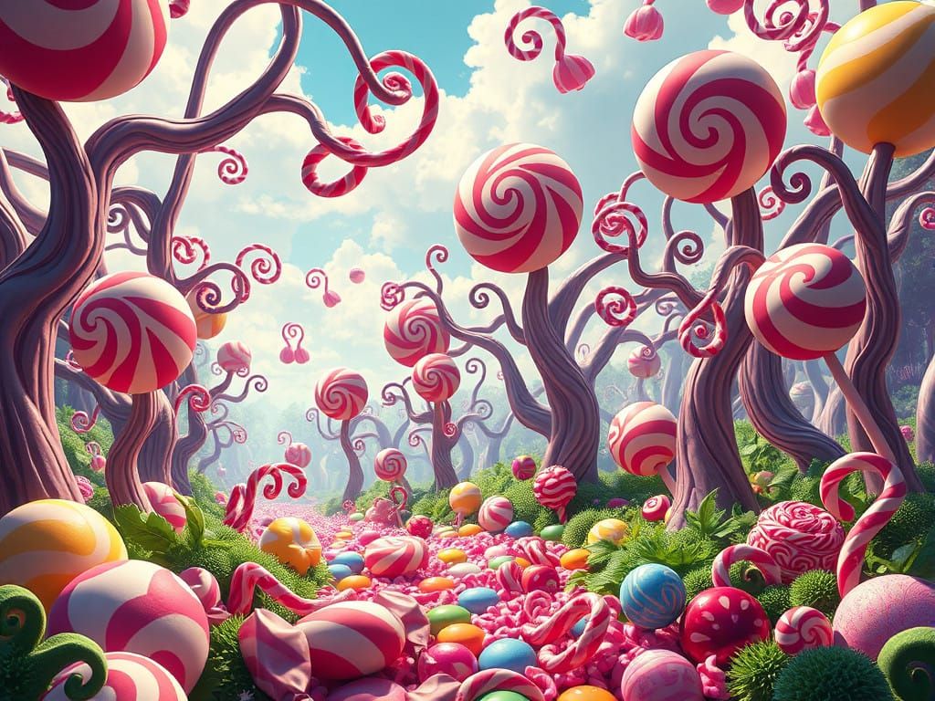 Surreal Candyland Scene in Hyper-Realistic Digital Art