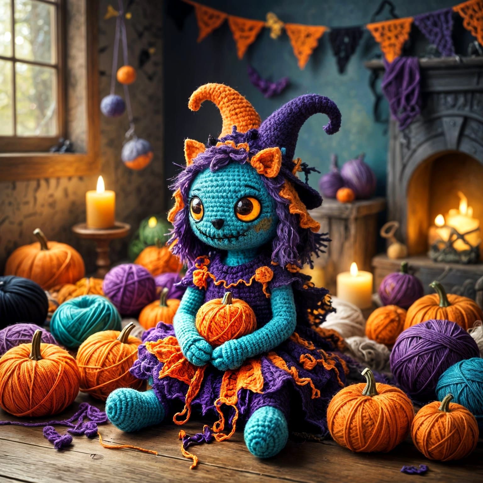 Whimsical Crochet Halloween Creature in Yarn World