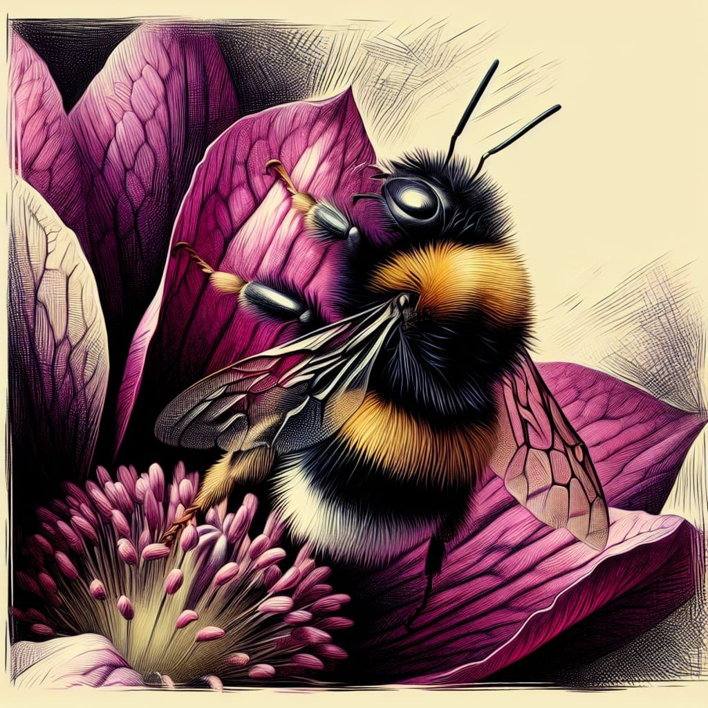 A Fuzzy Bumblebee on a Grandiose Purple Flower