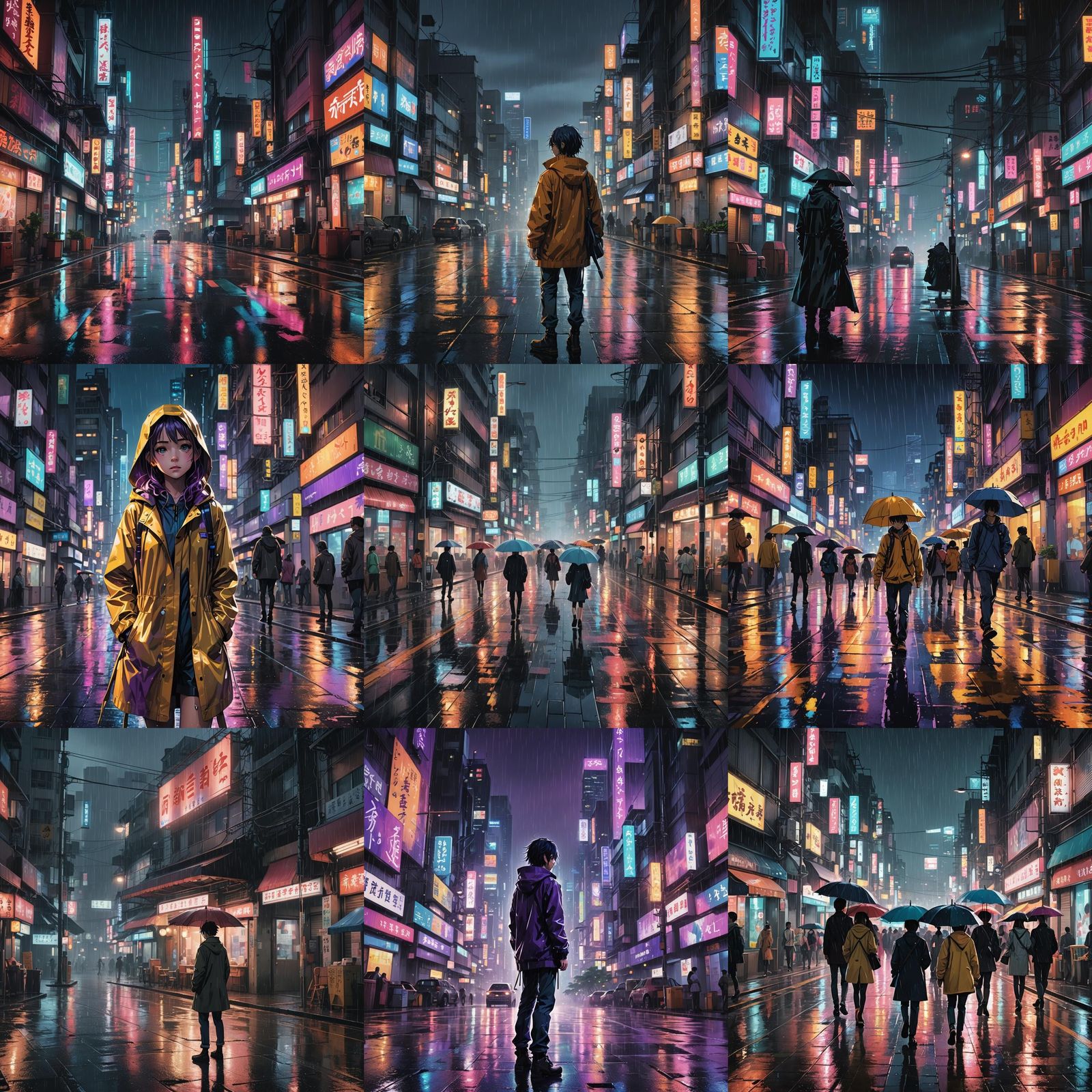 Rainy Cityscape in Anime Style