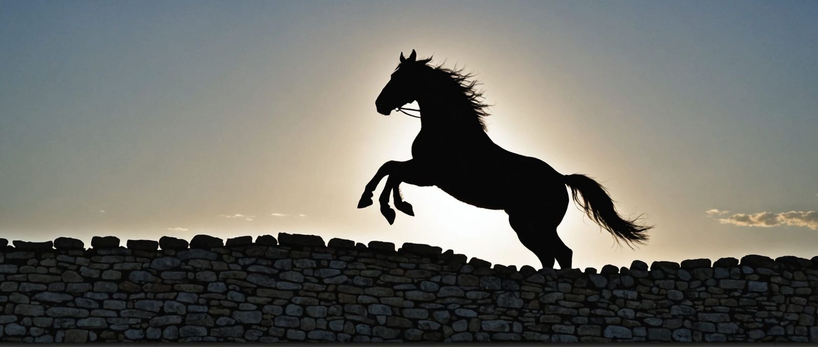 Horse Silhouette on Ancient Stone Wall