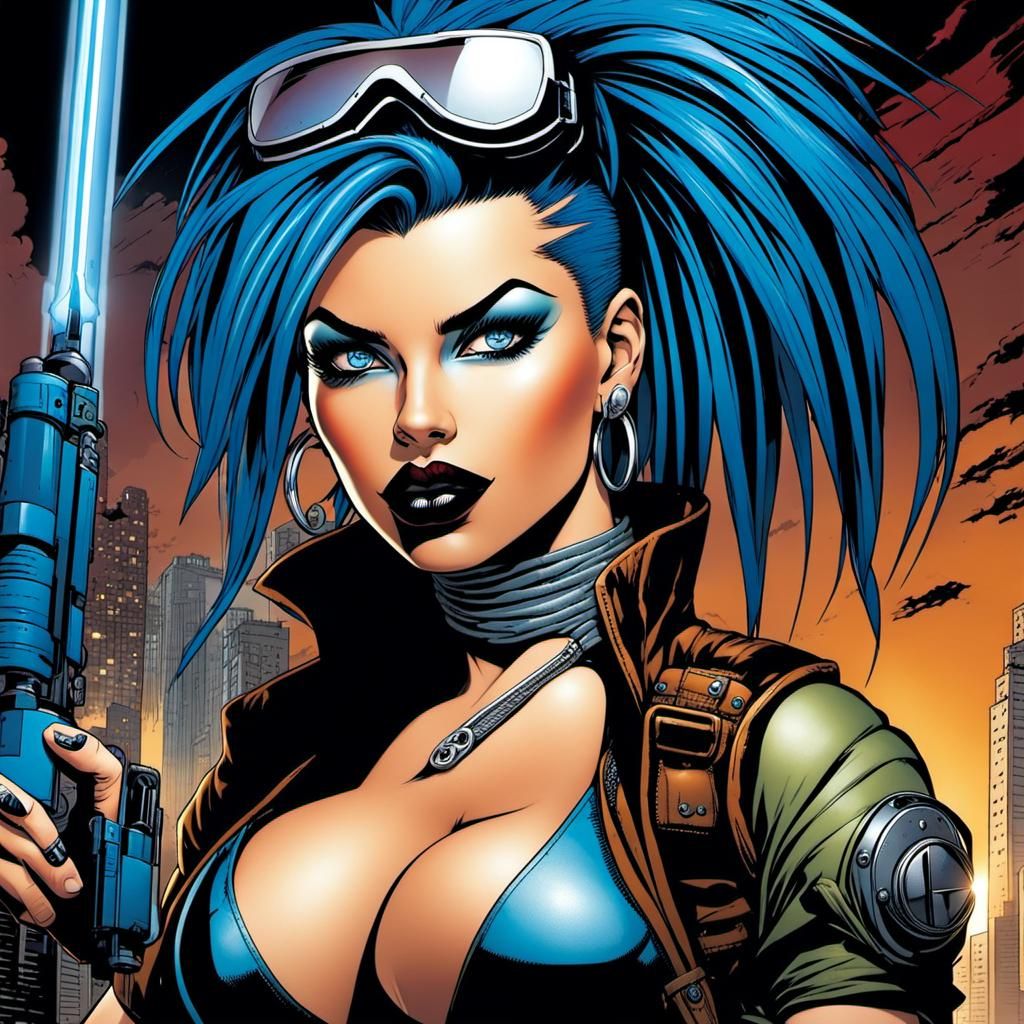 Post-Apocalyptic Punk Warrior in Comic Book Style