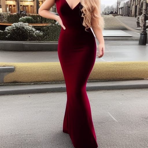 Girl with Golden Hair Dancing in Burgundy Dress