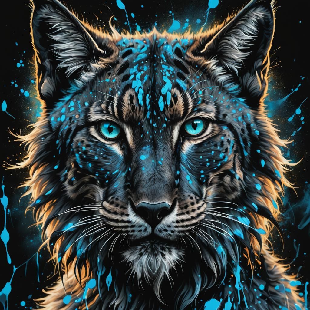 Glowing Neon Lynx Portrait in Digital Art Style