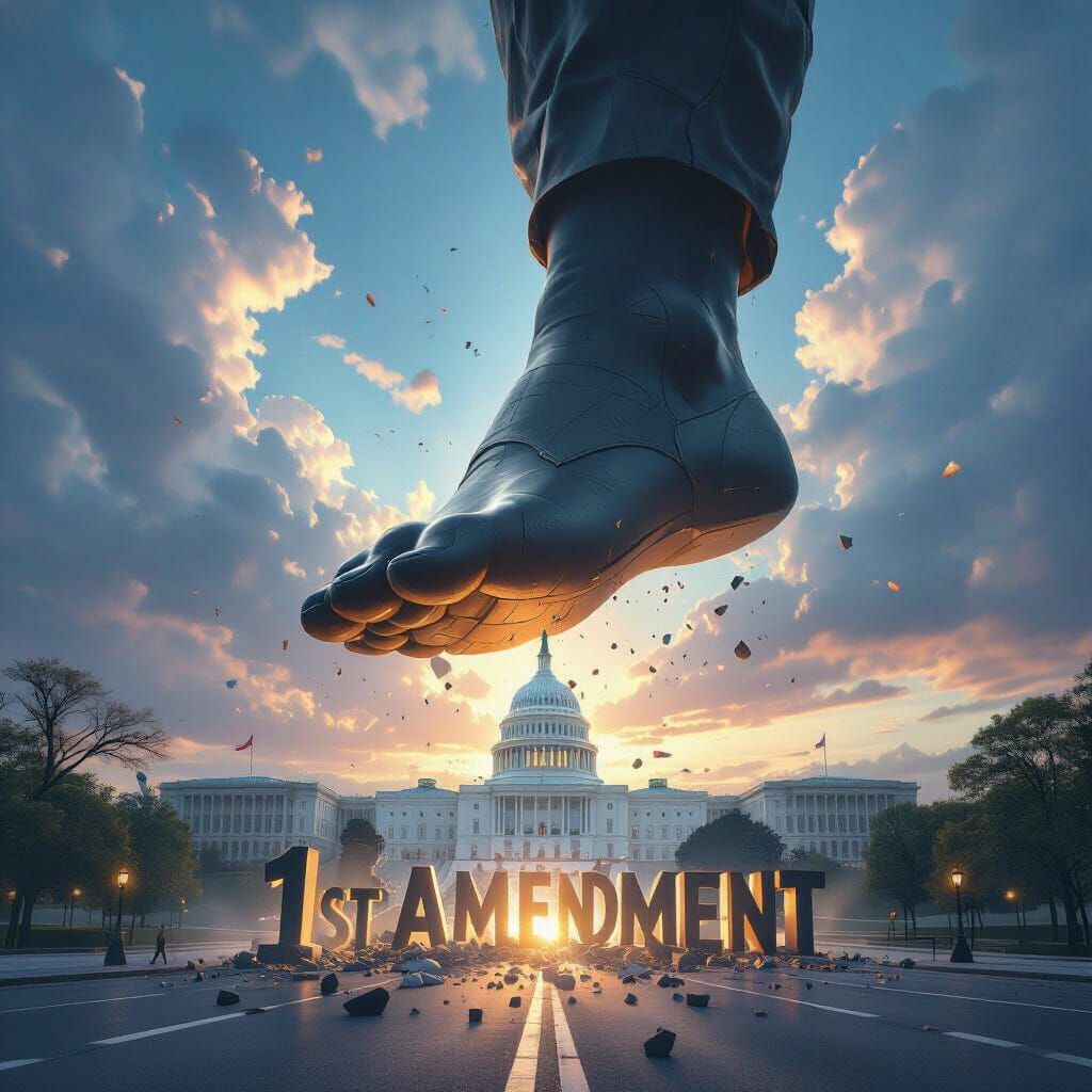 Massive Foot Crushes First Amendment Over Capitol Building