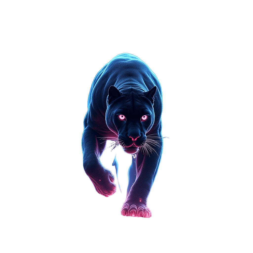 Neon Panther Emerges from Holographic Jungle